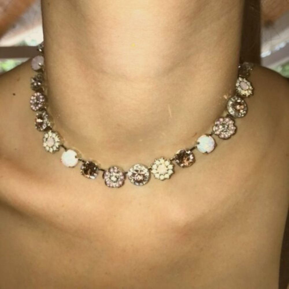 MARIANA SWAROVSKI CRYSTAL NECKLACE SILVER PL SNOWFLAKE WHITE OPAL PINK